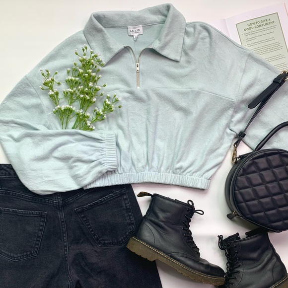 Sky Blue Quarter Zip Collared Fleece Pullover - Picture 2 of 10